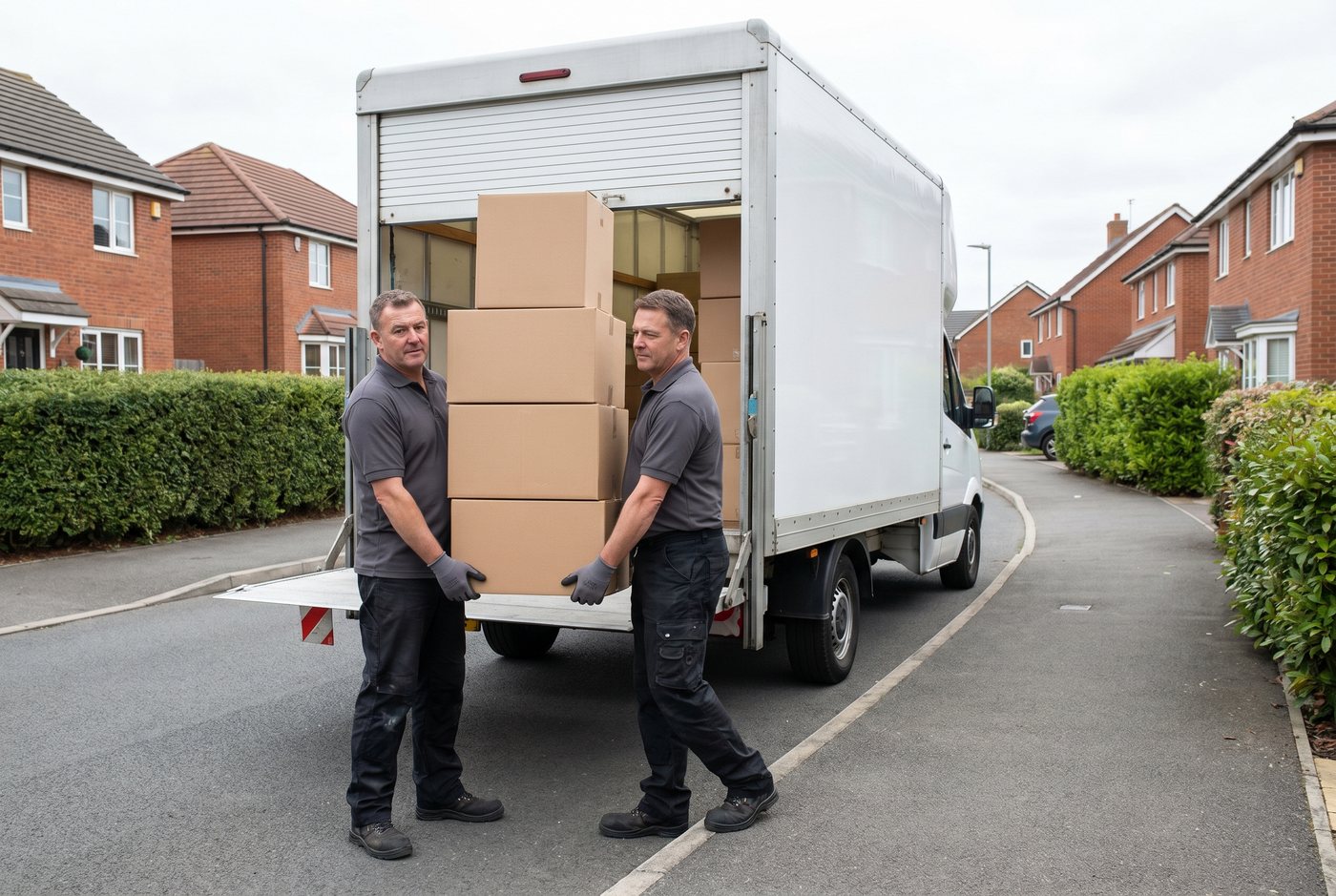 RM Removals team carefully loading boxes into the van